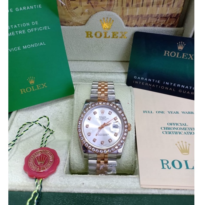 Jam Tangan Rolex Automatic - Arloji Wanita Full Set Box Rolex Original (Buku, Id Card, Paper Bag)