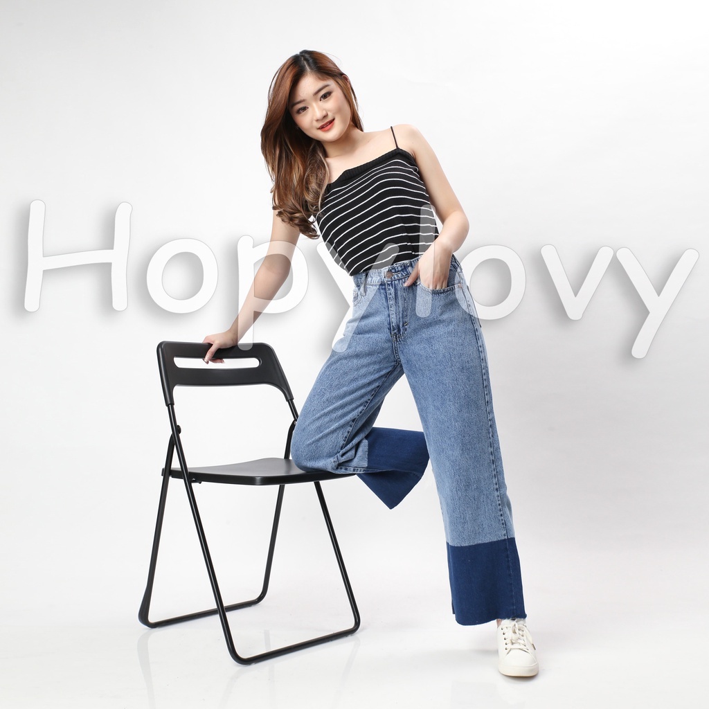 HOPYLOVY Celana Kulot Jeans Boyfriend Jeans Gradasi Ombre Unfinished Tavisha