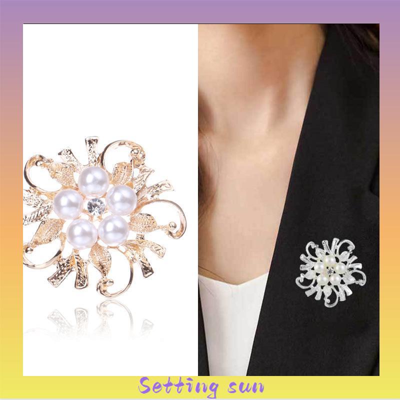 Pakaian All-Match High-end Pearl Fashion Floral Alloy Bros Kepingan Salju Berlapis Perak TN