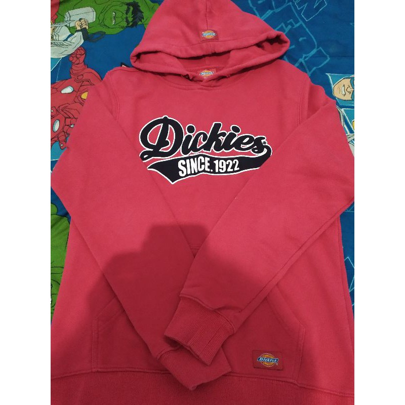 jaket Hoodie dickies merah sablon beludru timbul second good condition