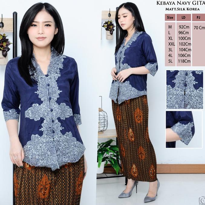 Atasan Kebaya Bordir Biru Navy Gita / Kebaya Bordir Navy / Kebaya Biru
