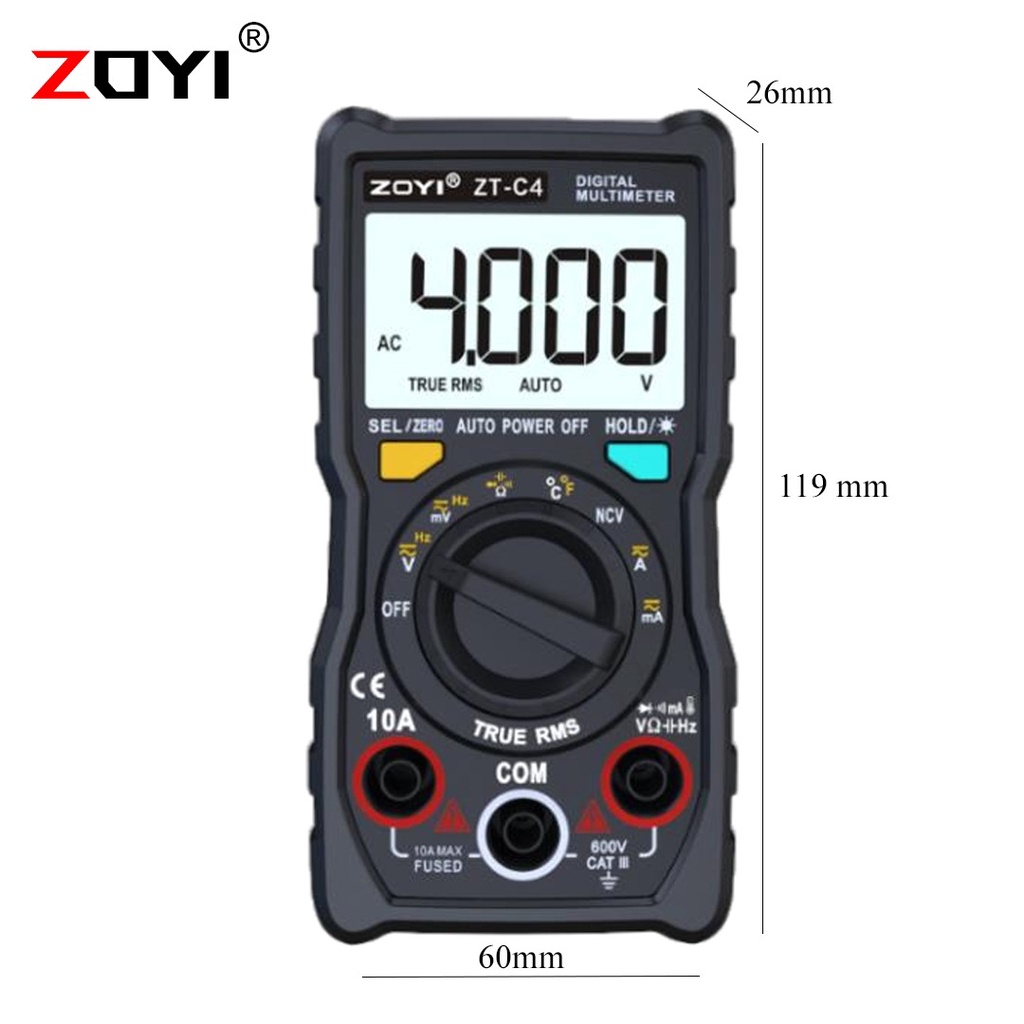 ZOYI ZT-C4 Avometer Digital Frequency Suhu  Capacitance AC DC Voltage