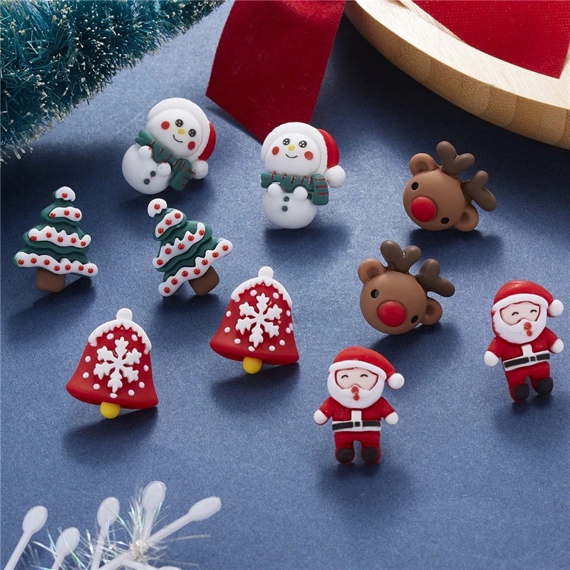 1pasang Kartun Lucu Elemen Natal Stud Earrings Merry Christmas Gadis Fashion Studs Earrings Aksesoris