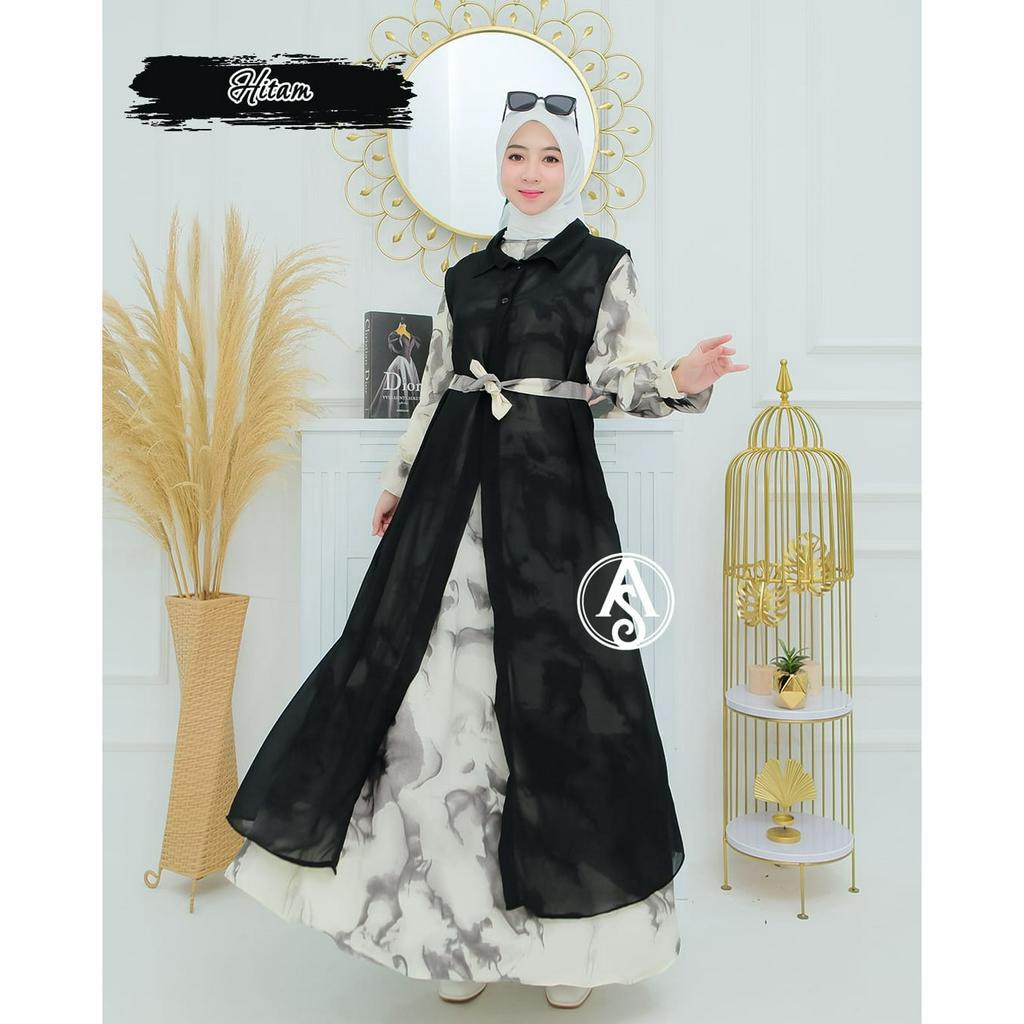 LANGSUNG KIRIM GAMIS SYAKILA PLUS BLAZER CERUTY PISAH// KANCING MUTIARA //OUTER CERUTY BEBYDOLL//BUSUI