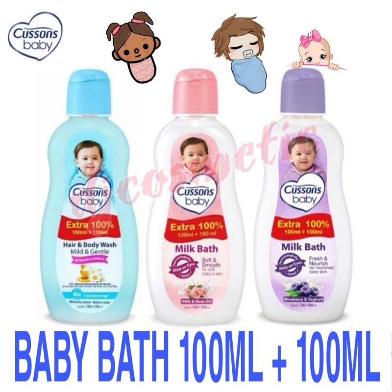 Cussons Baby Bath | Hair &amp; Body Wash Mild Gentle | Milk Bath Fresh &amp; Nourish | Soft &amp; Smooth 100ml + 100ml (Extra Fill 100%)