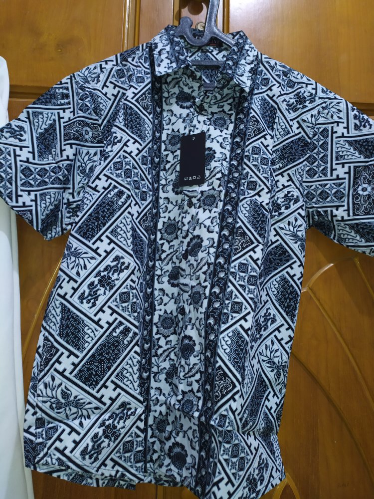 [gridline - R088] Kemeja Batik Pria Katun Lengan Pendek Regular Abu Putih Hitam Pastel