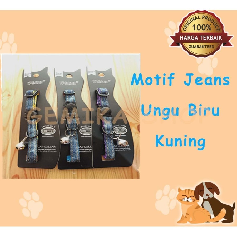 Kalung Hewan Motif Jeans - Kalung Kucing atau Anjing