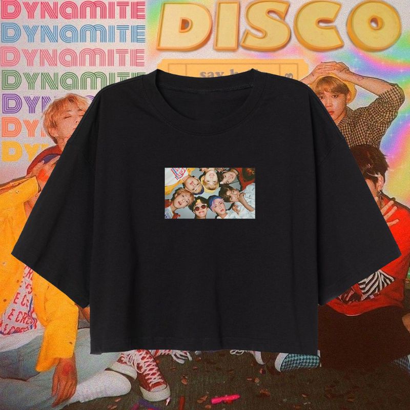 CROP TEE BTS AESTHETIC COLLECTION | BAJU KAOS CROP TOP ARMY KOREA OVERSIZE HITAM WANITA CROPTEE ARMY