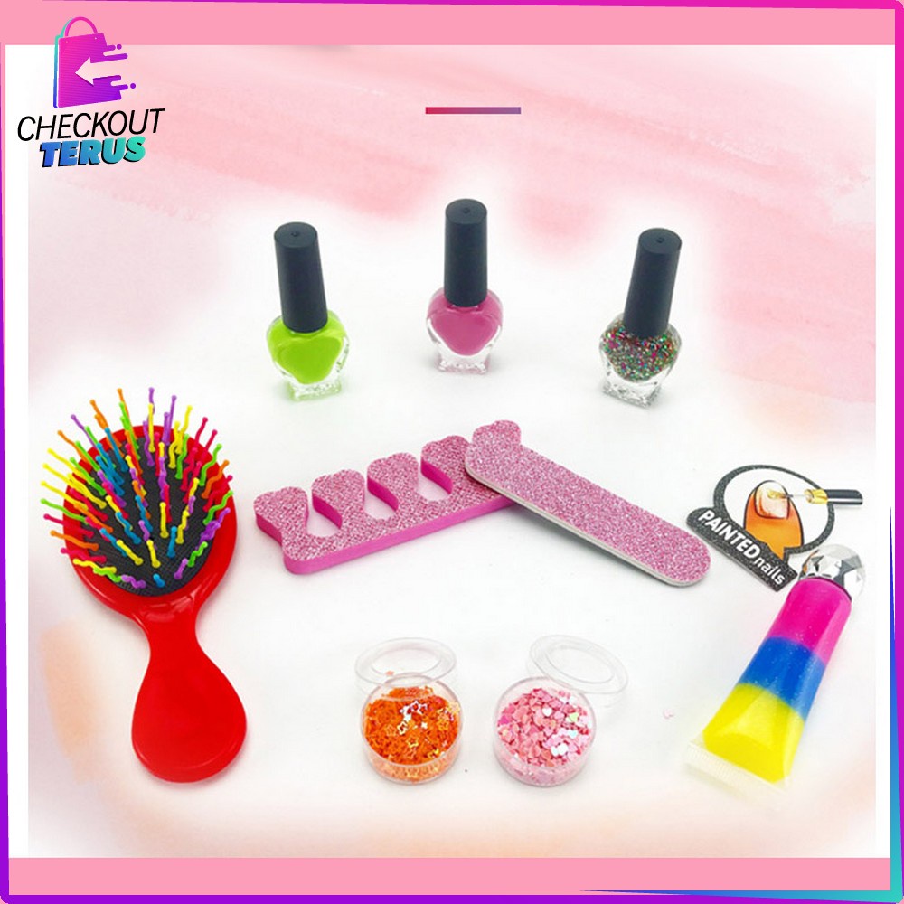 CT M98 Mainan Anak Perempuan Make Up dan Kutek Set Nail Polish Manicure Toy Mainan Pretend Play Anak Cewek Cat Kuku Rias Wajah