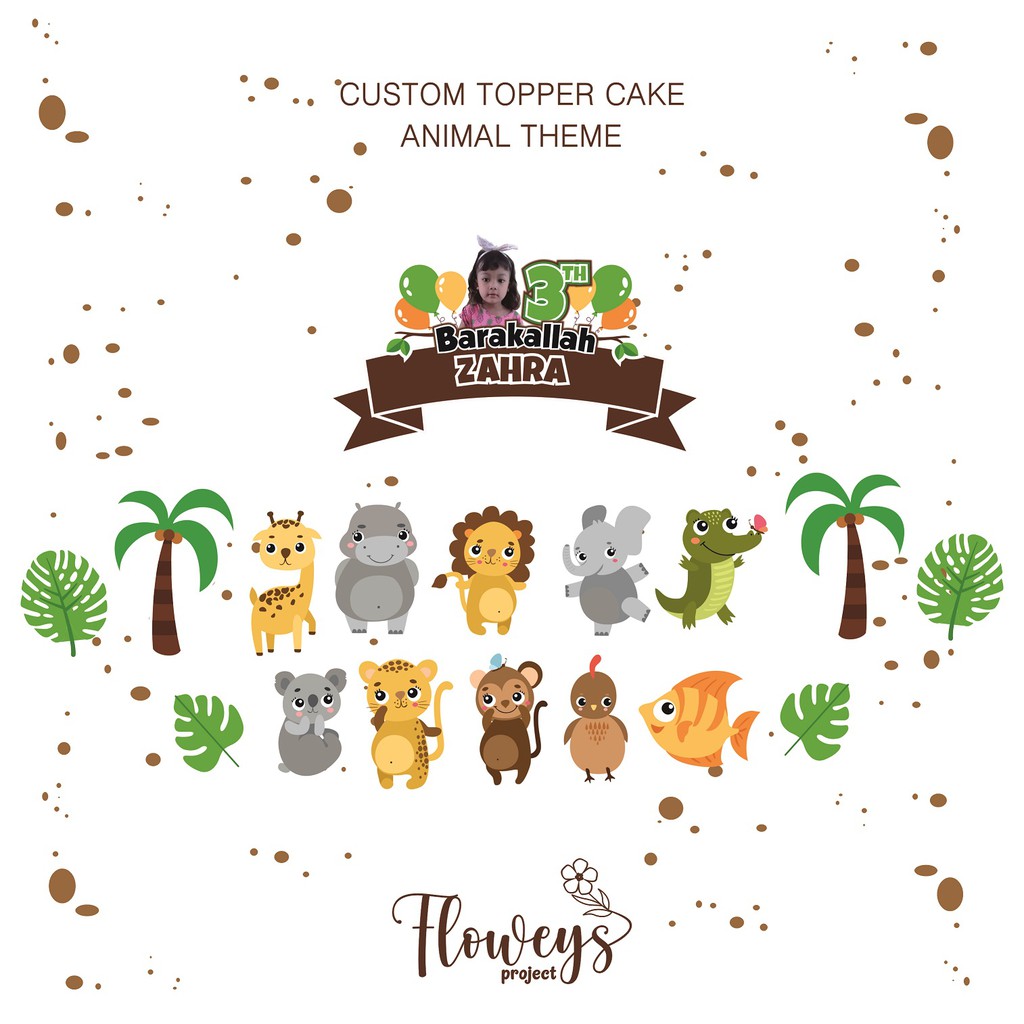 Topper Cake Custom "Animal Theme"/Hiasan Kue/Bebas Request/Semua Tema Bisa