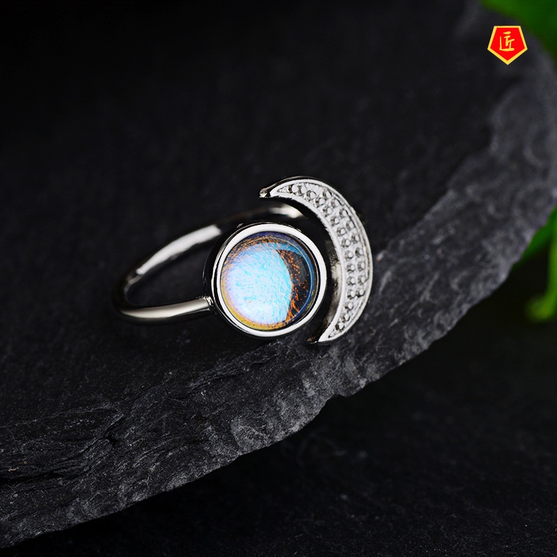 [Ready Stock]Creative Star Moon S925 Silver Moonstone Ring