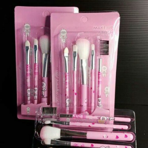 Kuas Make Up Lengkap 5pcs|Kuas Set Hello Kitty|Kuas Set Doraemon