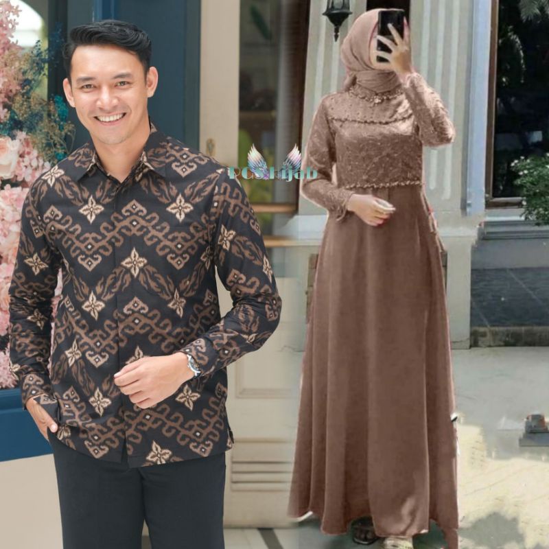 Sarimbitan Gamis Helen Tile Mutiara Couple Set Tunangan Atasan Kemeja Pria Sonia Dress Sonia Maxy Belle Maxy Tiara Maxy Dress Remaja Muslimah Couple Pasangan Cewe Cowo Sarimbitan Lebaran Couple Kondangan Outfit Terbaru