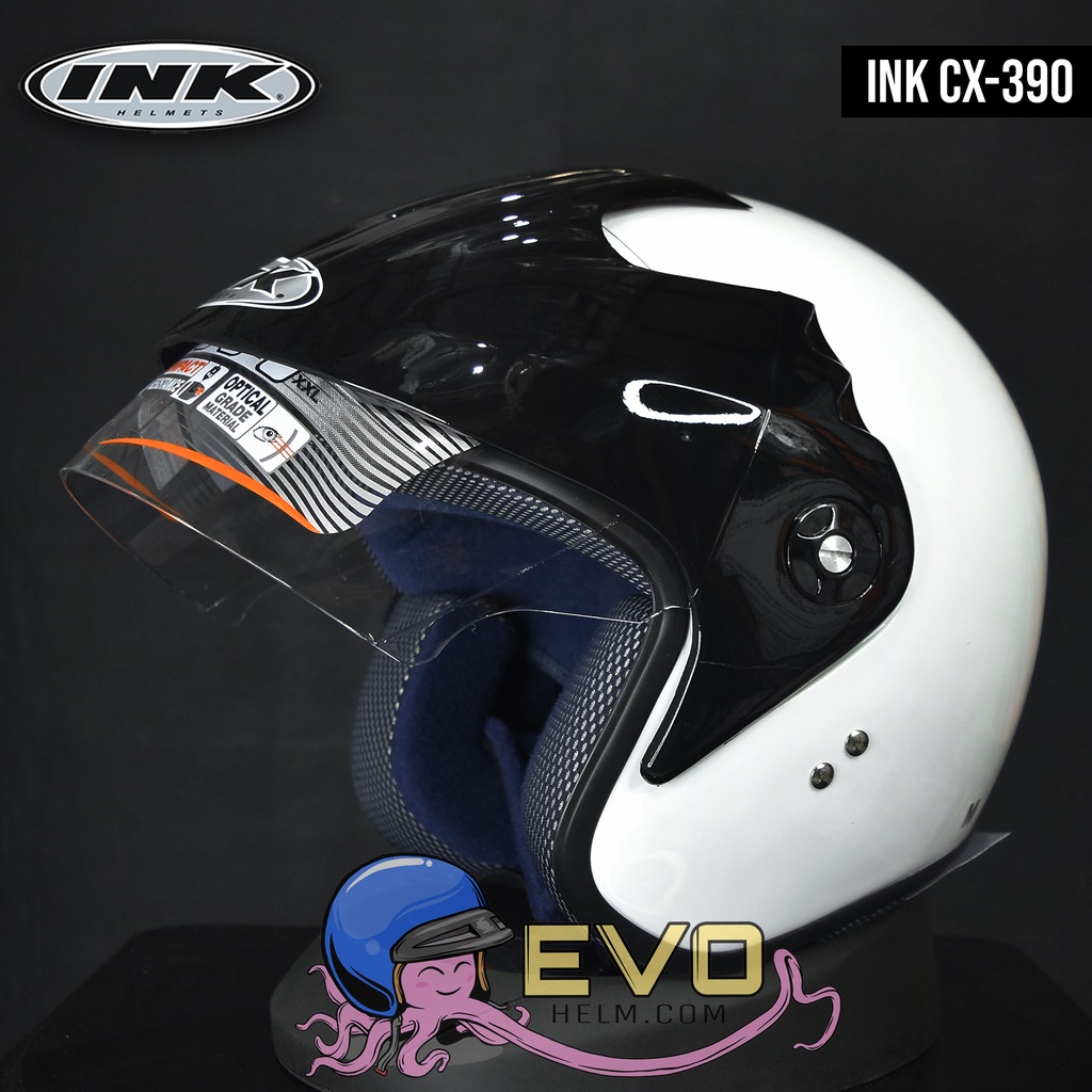 HELM INK CX390 WHITE SOLID ORIGINAL - HELM INK CX 390 INK BATMAN INK MALANG INK TOPI ORIGINAL