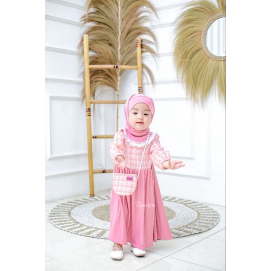 Gamis Ameena Warna ROSEPINK by Zhavira - Gamis Bayi Balita Anak Perempuan Usia 6bln 12bln 1th 2th 3t
