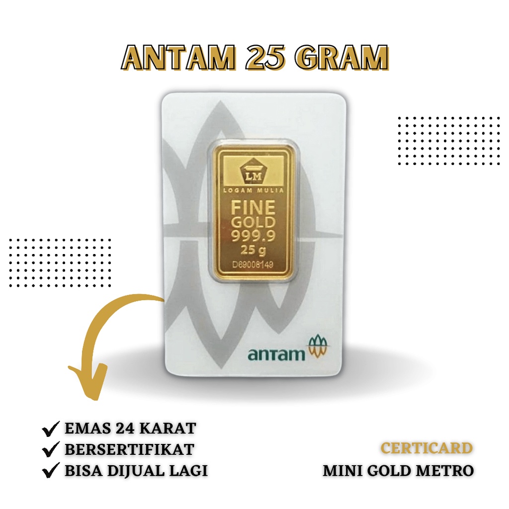 Logam Mulia Antam 25 gram 24 Karat Certicard