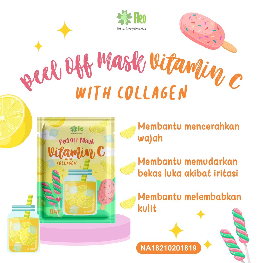 GEN -  Masker Peel Off Fleo 10gr / Peel Off Mask Fleo 10gr Vitamin C &amp; Collagen / Masker Wajah Anak Peel Off Fleo 10gr