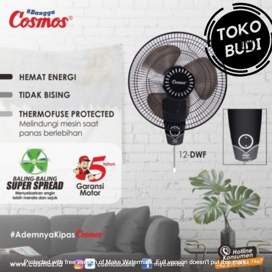 KIPAS ANGIN DINDING COSMOS Wall Fan 12 inch - 12-DWF Black ORI SNI