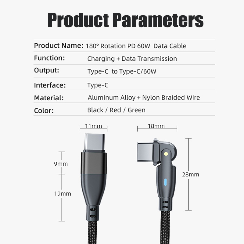 180° 2 In 1 Kabel Data / Charger Usb Tipe c Quick Charging Untuk Smartphone Universal