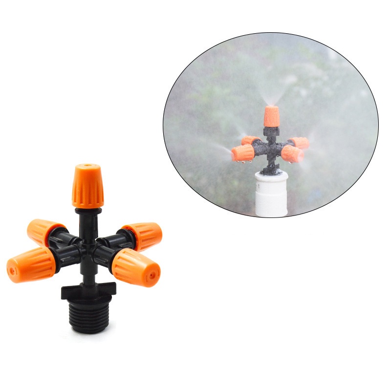 Lima-outlet Nozzle Misting Dripper Sprayer Auto Drip Irigasi Alat Adjustable Atomizing Sprinkler Rumah Kaca Penyiraman Otomatis Pembibitan Melembabkan Sprinkler
