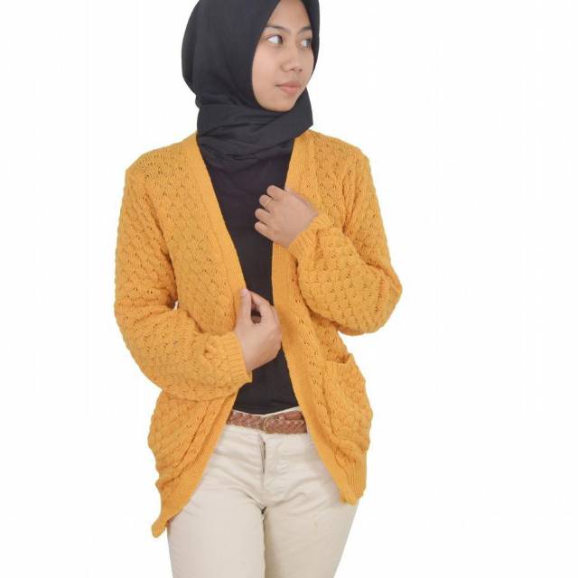 CARDIGAN RAJUT POPCORN - ATASAN RAJUT WANITA