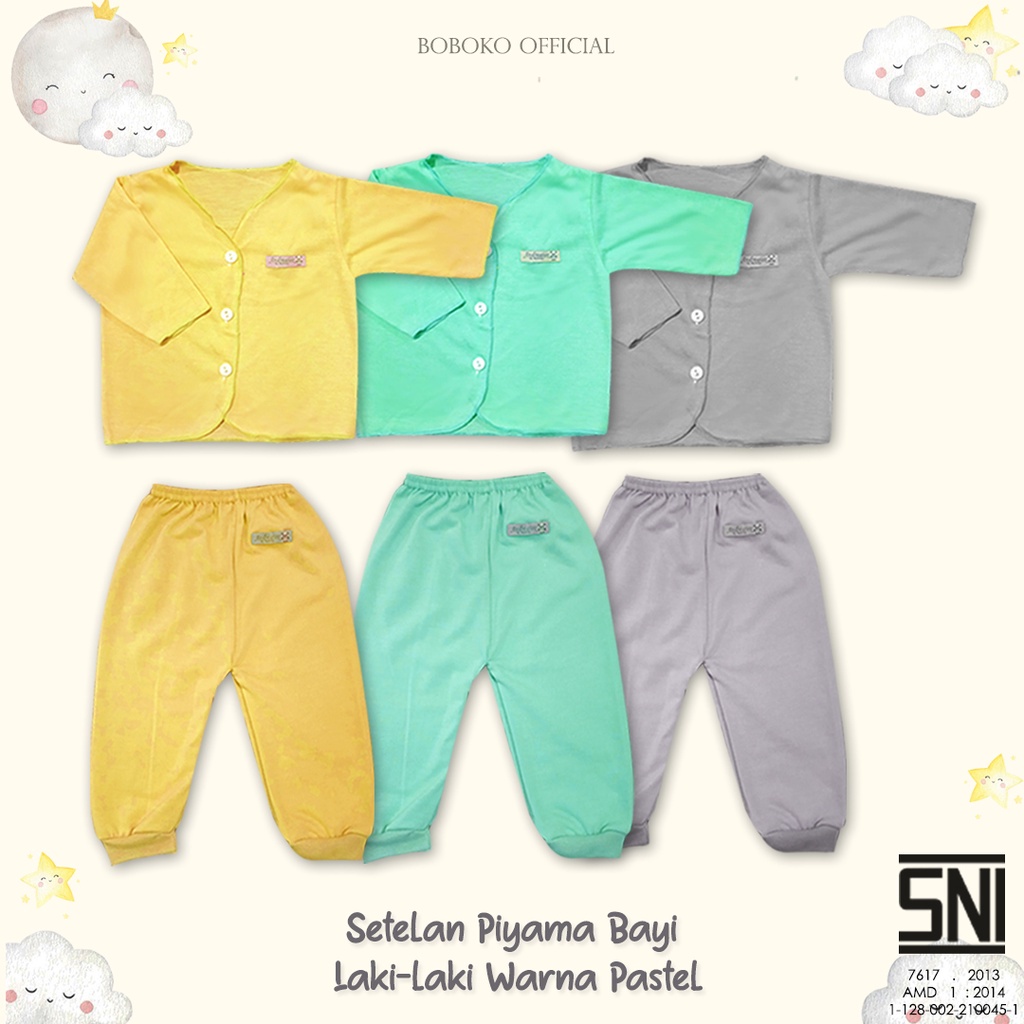 BOBOKO SETELAN BAYI ANAK LAKI-LAKI WARNA PASTEL 0-3 bulan