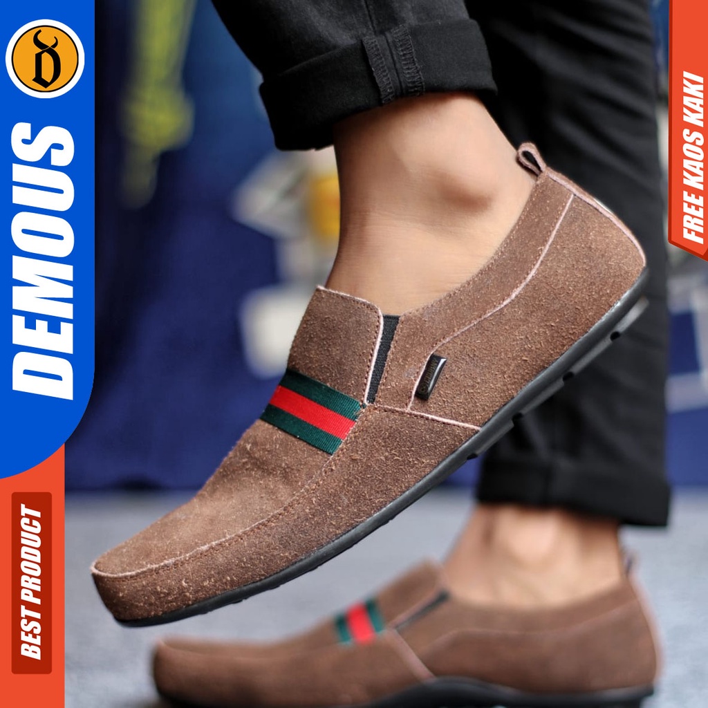 DEMOUS YOME Sepatu Slip On Kulit Casual Slop Kasual Santai