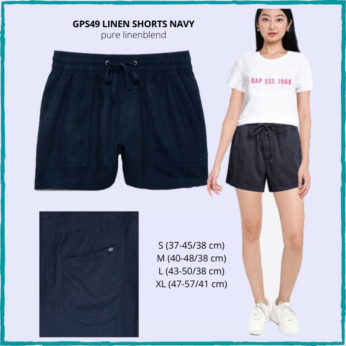 Celana Pendek Wanita GAP 49 Linen Shorts Navy