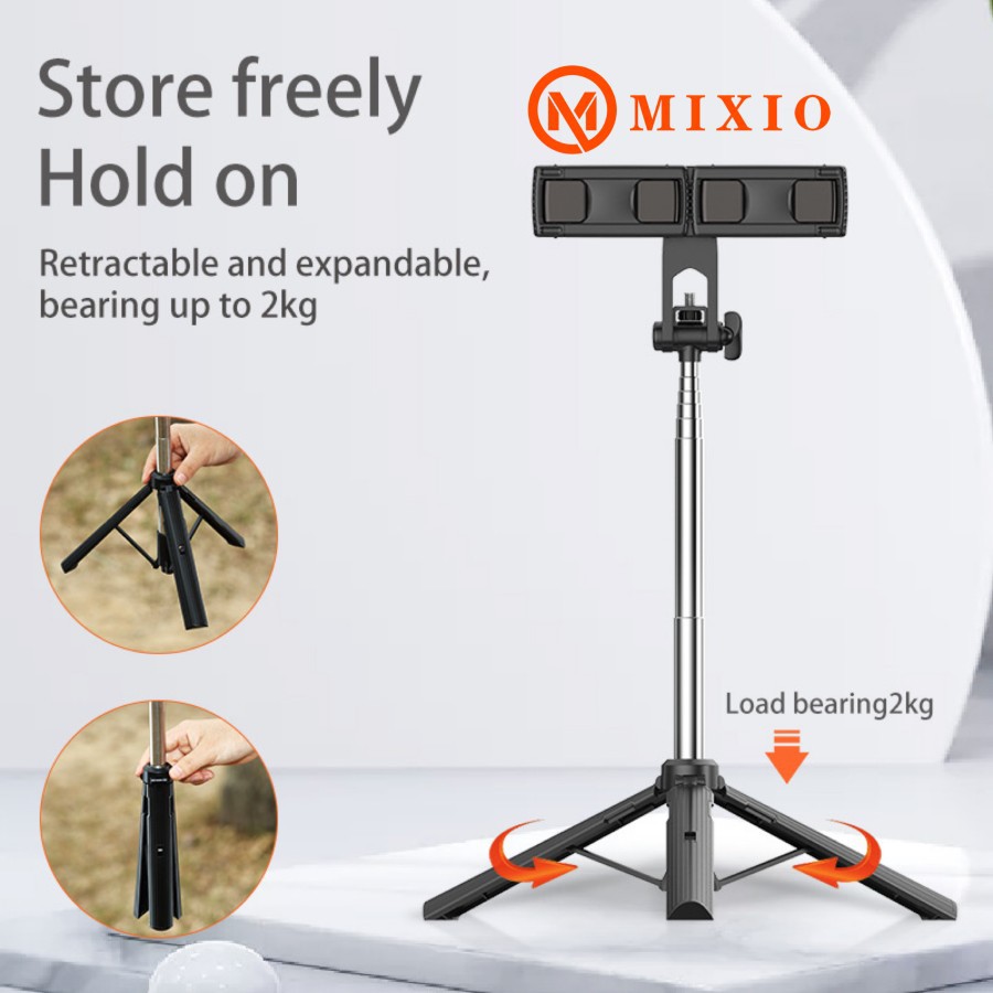 MIXIO A32 1.6M Tongsis Tripod Double Phone Holder Tablet Stand..