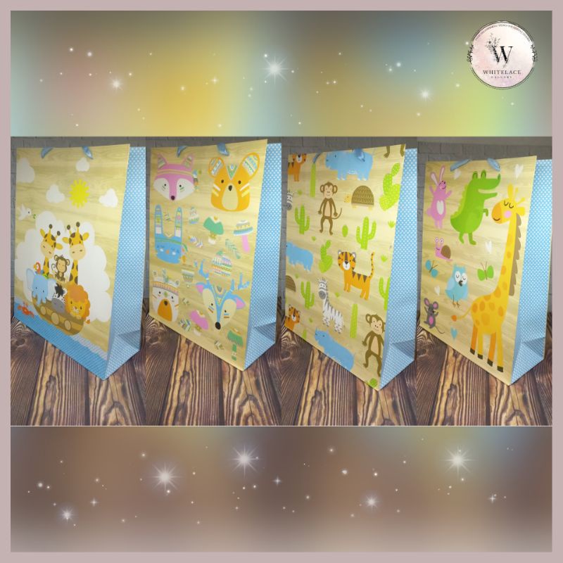 

Paper Bag Kado Model Tali Bentuk Portrait Ukuran Jumbo (Size XL) Glitter Cute Animals Glittery Tas Jinjing Kertas Hadiah Premium