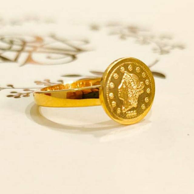 Cincin Emas asli model love permata putih