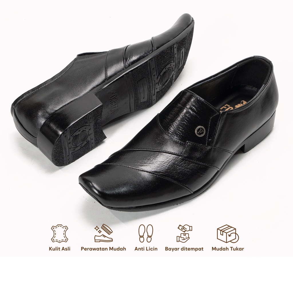 Sepatu Pantofel Pria Kulit Asli Tanpa Tali Original Fordza Untuk Formal Kantor Kerja Pesta 902HT