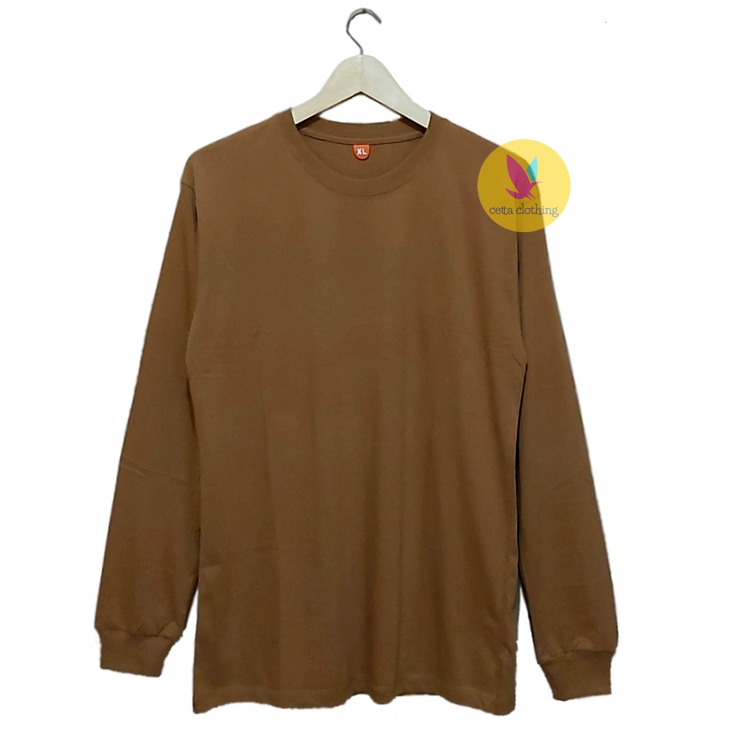 BAJU KAOS POLOS CARAMEL COKLAT MUDA LENGAN PANJANG COTTON COMBED 30S UNISEX