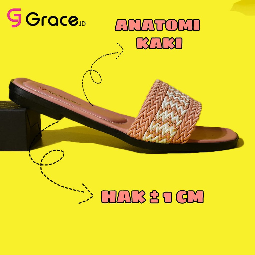 GRACE [ANGELA 01] Sandal Wanita Selop Kepang Teplek/ Sandal Selop Cewek Kepang/ Sandal Slop Kepang