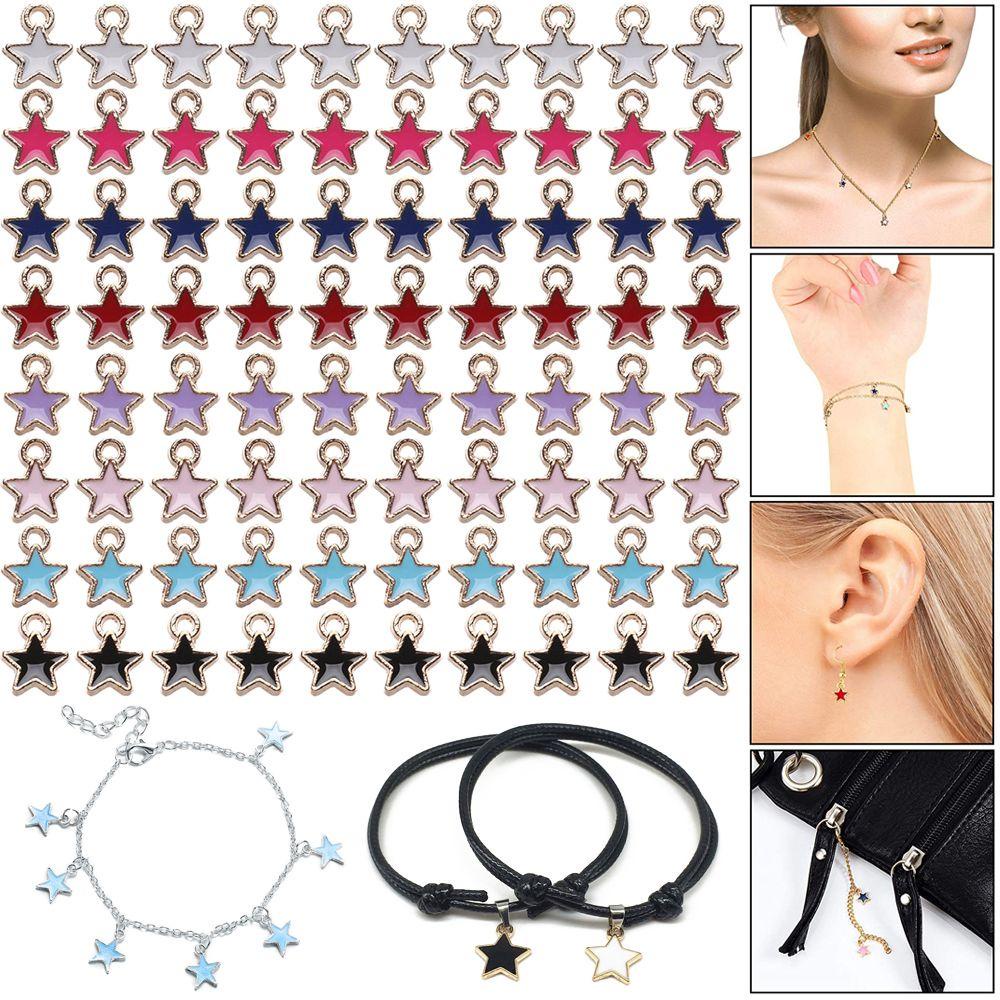 Suyo 50 Pcs Enamel Bintang Charms 6mm Handmade Kalung Permen Warna Anting Gelang Pentagram Liontin