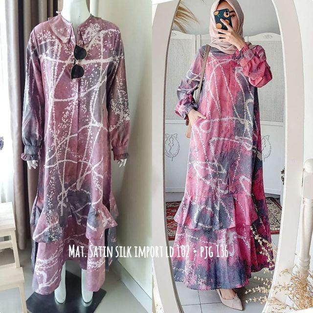 Gamis Jumputan Widya Katun Mikro Model Tiedye Model Rumbai Ld 110 Pb 140