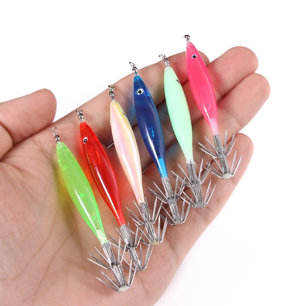 HENGJIA 15pcs Mini Squid Fishing Lure 8cm 3.6g Luminous Cumi Hard Artificial Bait Bass Tackle