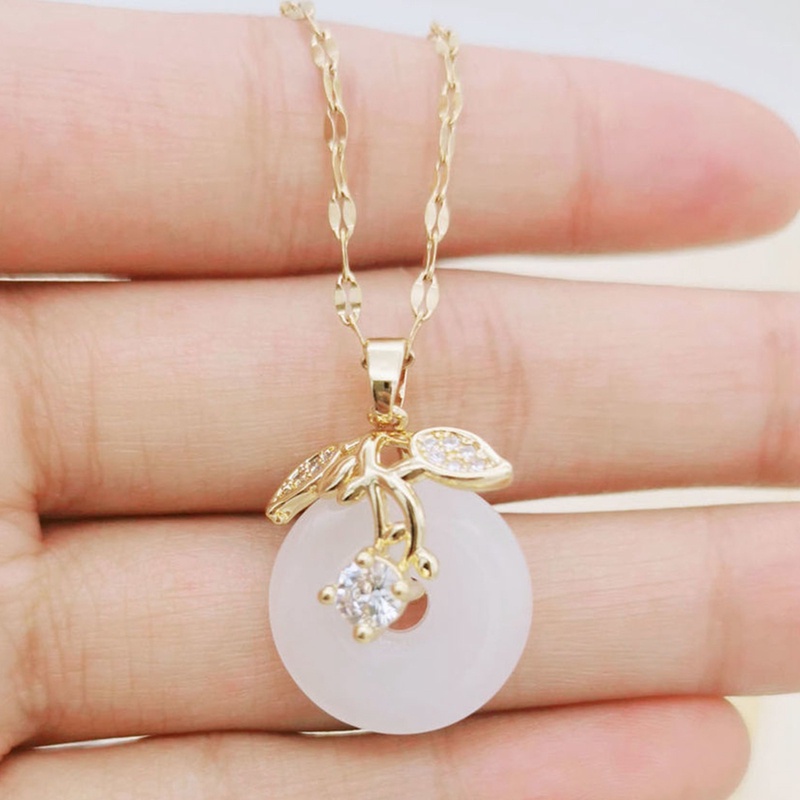Kalung Rantai Klavikula Liontin Bahan Stainless Steel Warna Hijau Mint Gaya Vintage Untuk Wanita