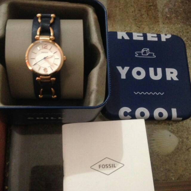 Jam tangan fossil ES3857 georgia artisan navy leather preloved