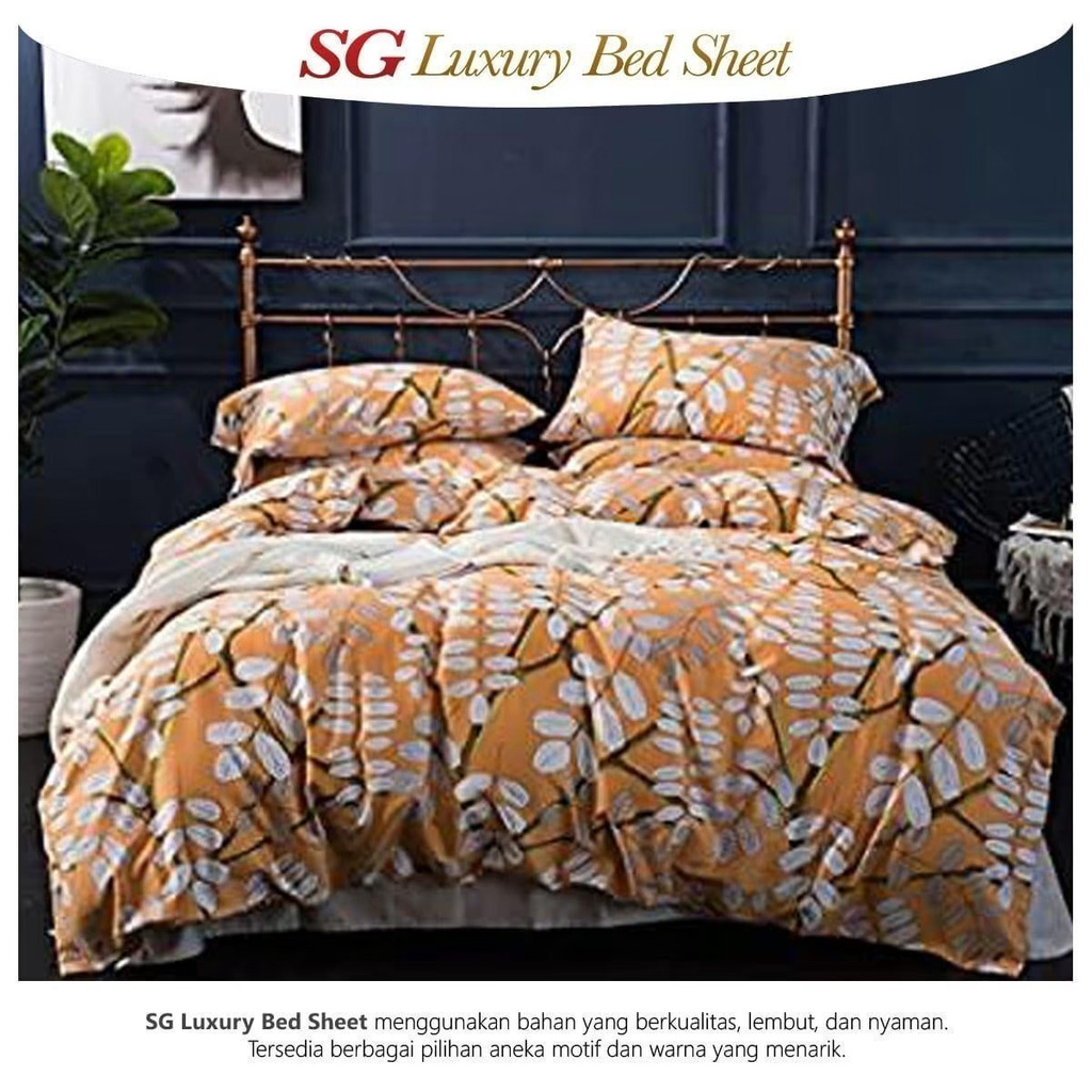 Bedcover Sprei Set Premium Katun Sg Luxury Motif Daun Rambat Orange Uk Single Shopee Indonesia