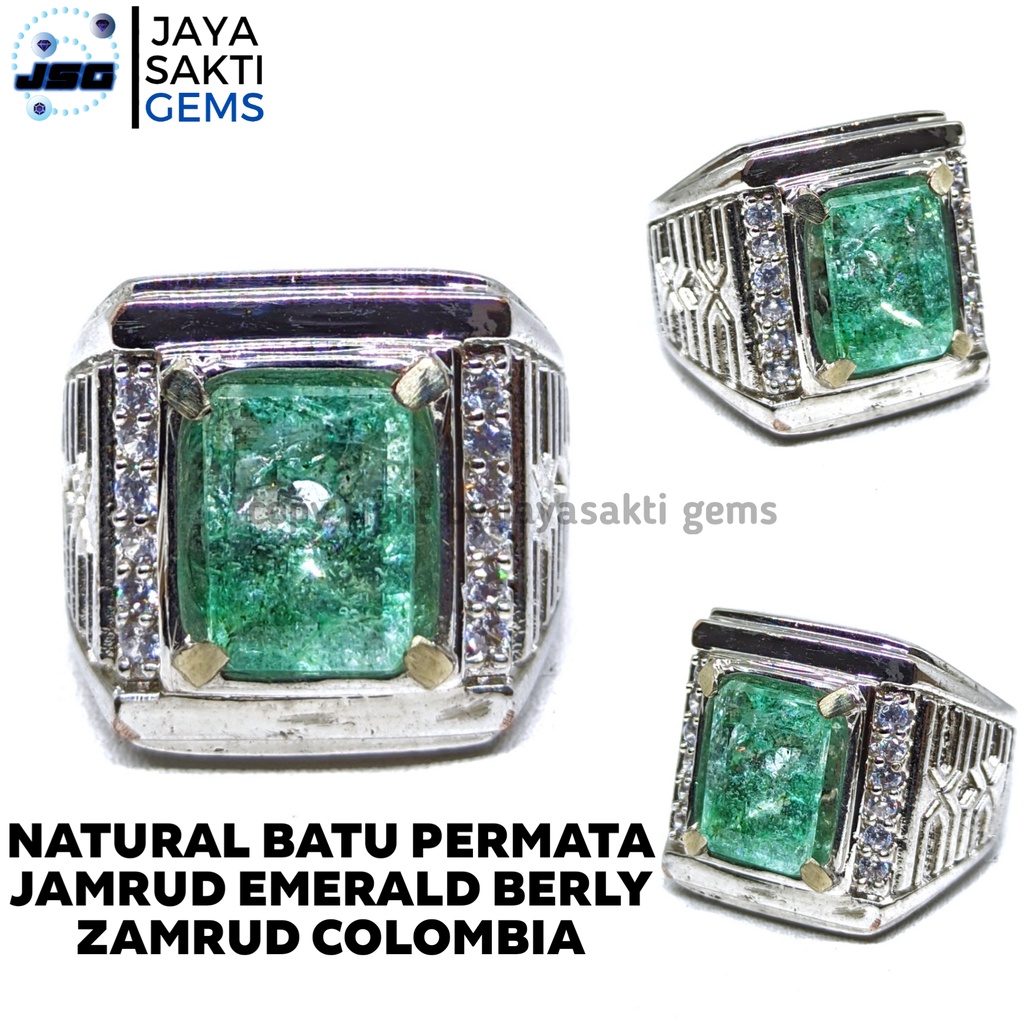 Natural Batu Permata Emerald Berly Zamrud Colombia Octagon Ring Alpaka EBZC02