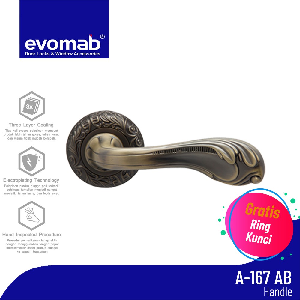 evomab Gagang Lever Handle Pintu Klasik / Antik Gold A-167