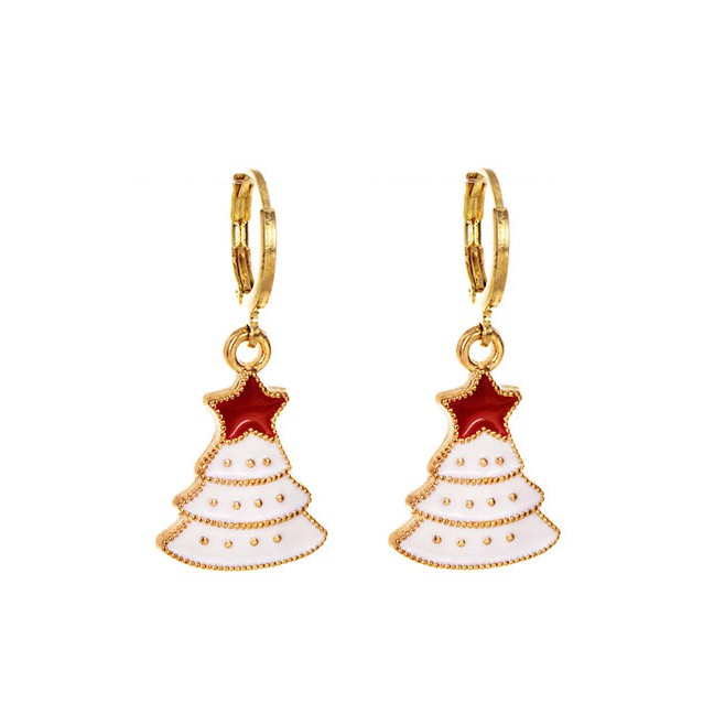 LRC Anting Tusuk Fashion Christmas Tree White Alloy Drip Christmas Stud Earrings F81896