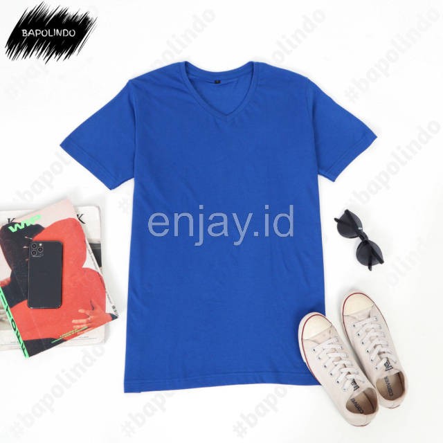 enjay.id - PREMIUM Kaos warna biru Benhur oblong ANTI BAKTERI Leher V neck lengan pendek Original