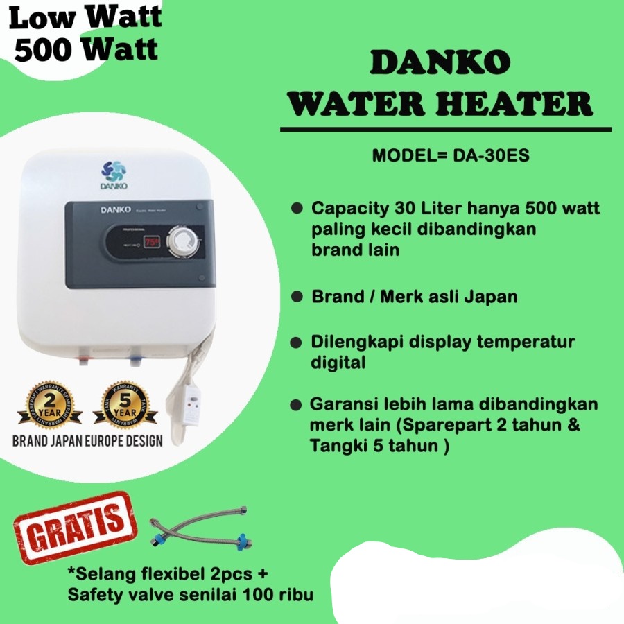 Danko Electric Water Heater Capacity 30L Low Watt Garansi 5 Tahun