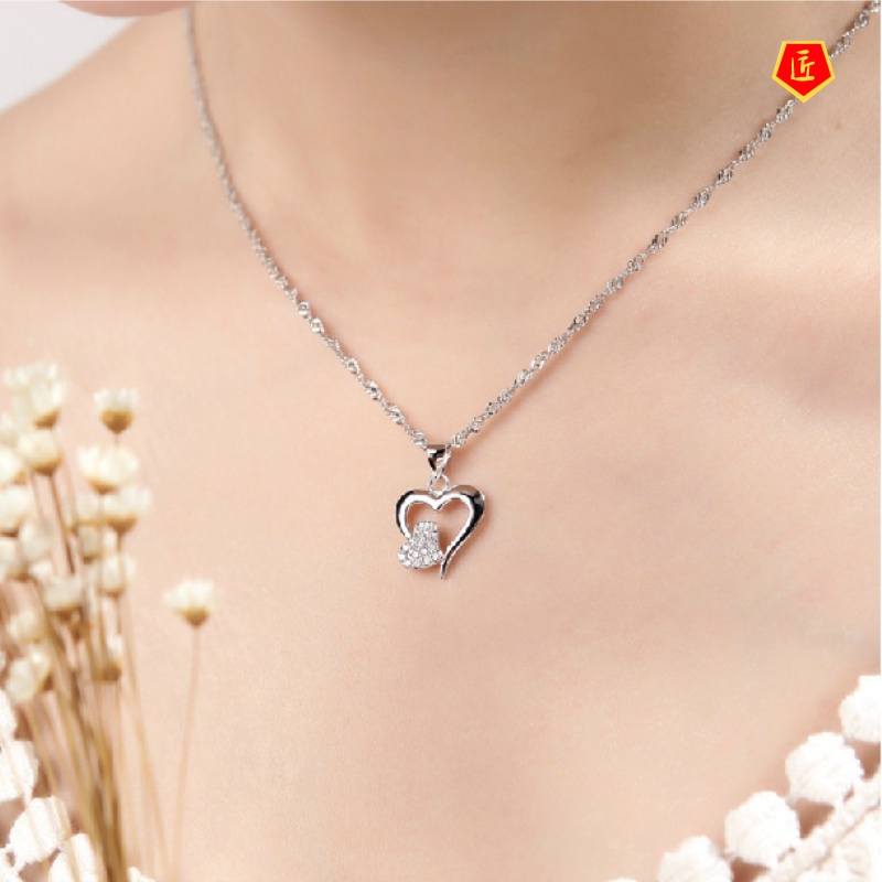 [Ready Stock]Fashion Heart-Shaped 925 Silver Diamond-Studded Necklace Simple Fashion