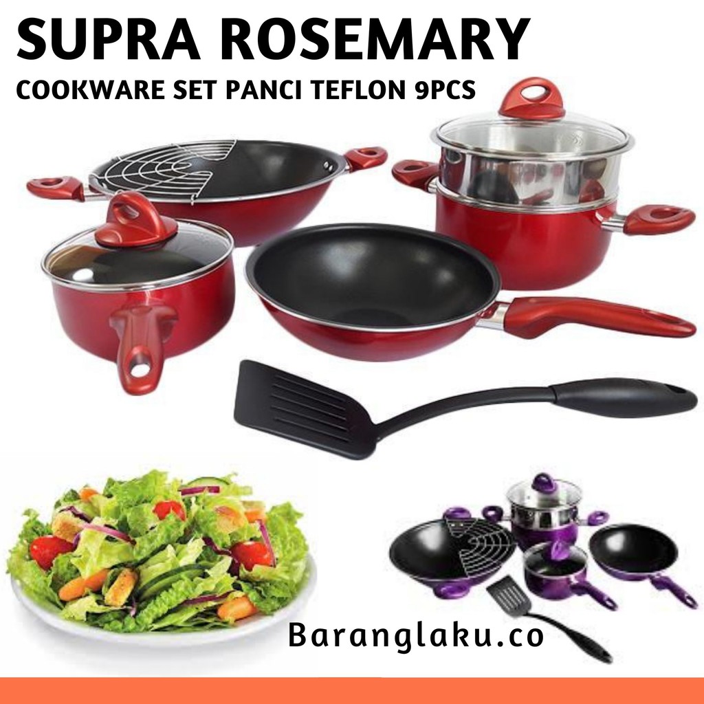 SUPRA PANCI SET 9PCS ORIGINAL ROSEMARY COOKWARE TEFLON ANTI KARAT / IYN-455ST