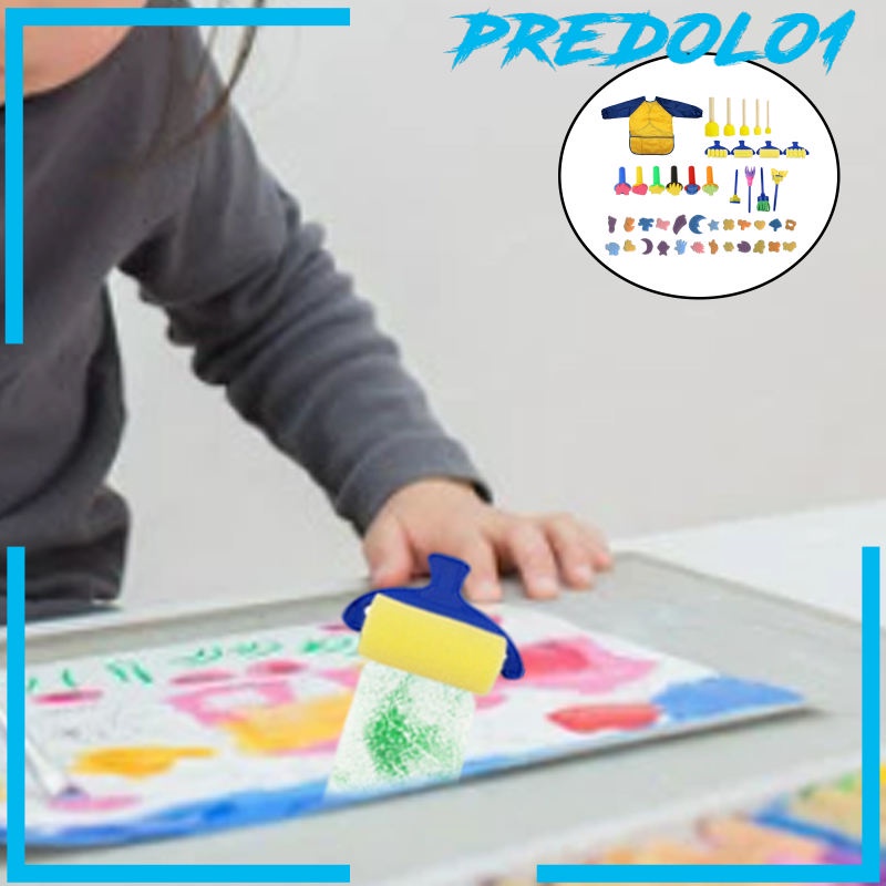 (Predolo1) 44pcs / Set Kuas Lukis Spons Aneka Bentuk Untuk Balita