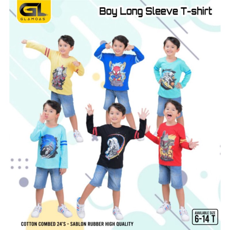 6-14T T-Shirt Boy Long Sleeve Junior by Glamoas / Kaos Cowok Lengan Panjang