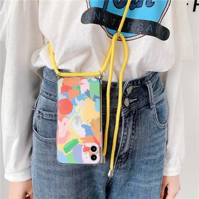 SHOCKPROOF RAINBOW PAINT + SLING LANYARD IPHONE 6 7+ X XS XR XS MAX 11 PRO MAX 12 PRO MAX 12 MINI